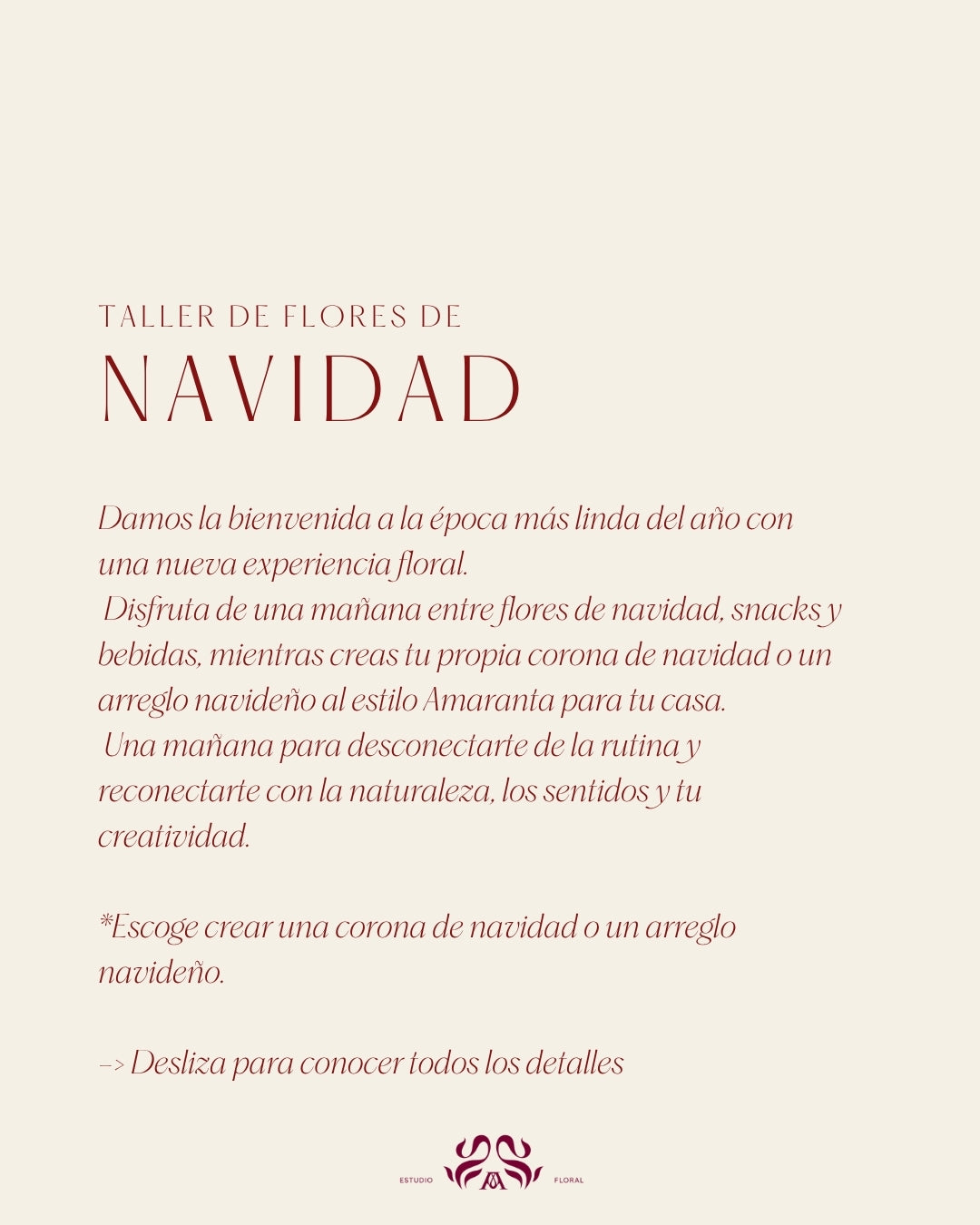 Domingo 30 nov - Taller arreglos de navidad x Amaranta Estudio Floral